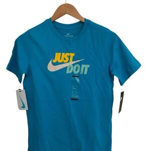 Nike Just Do It T-Shirt Youth Size Large Blue Yellow